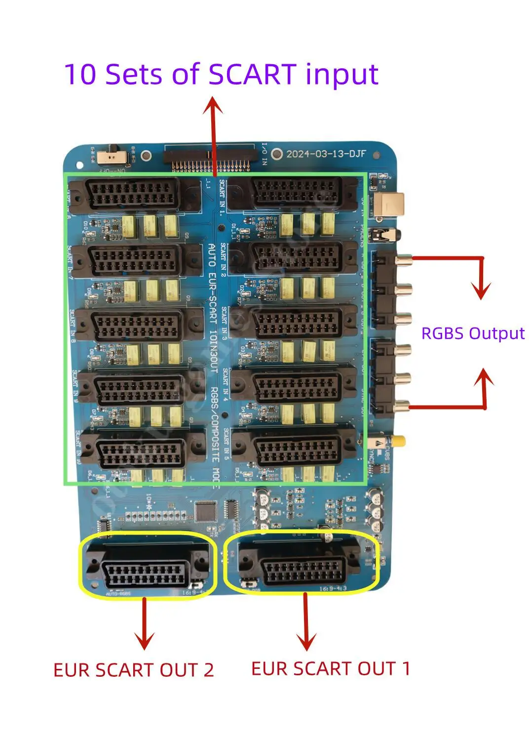 New 10 IN 3 Output EUR SCART Distributor 2 Scart 1 RGBS Auto RGBS