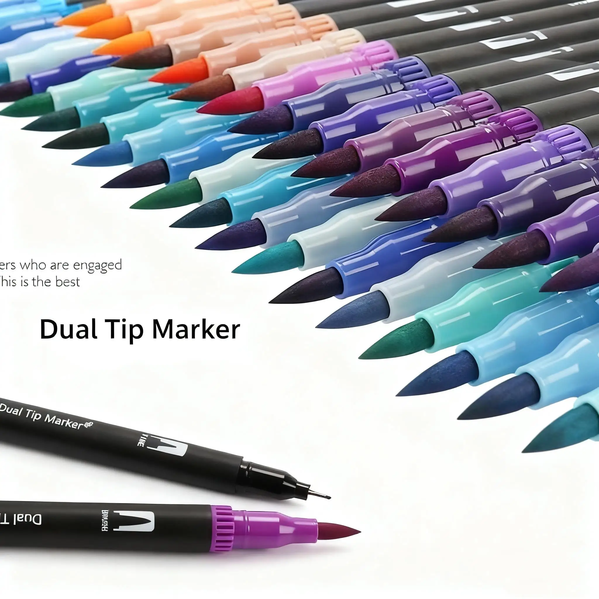 12-60색 더블 헤드 아트 드로잉 노트북 펜 페인팅 펜 컬러 마커 펜 브러시 팁 1-2mm 파인 팁 캘리그래피 페인팅