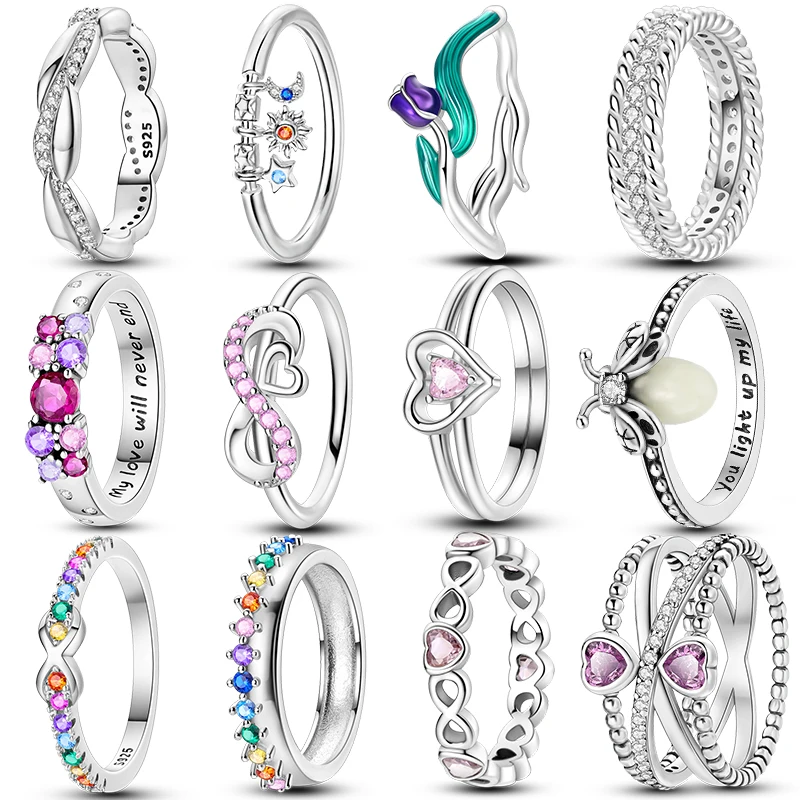 Fashion Original Luminous Firefly 925 Silver Eternal Heart-Shaped Zircon Rings Wedding Engagement Jewelry Gifts