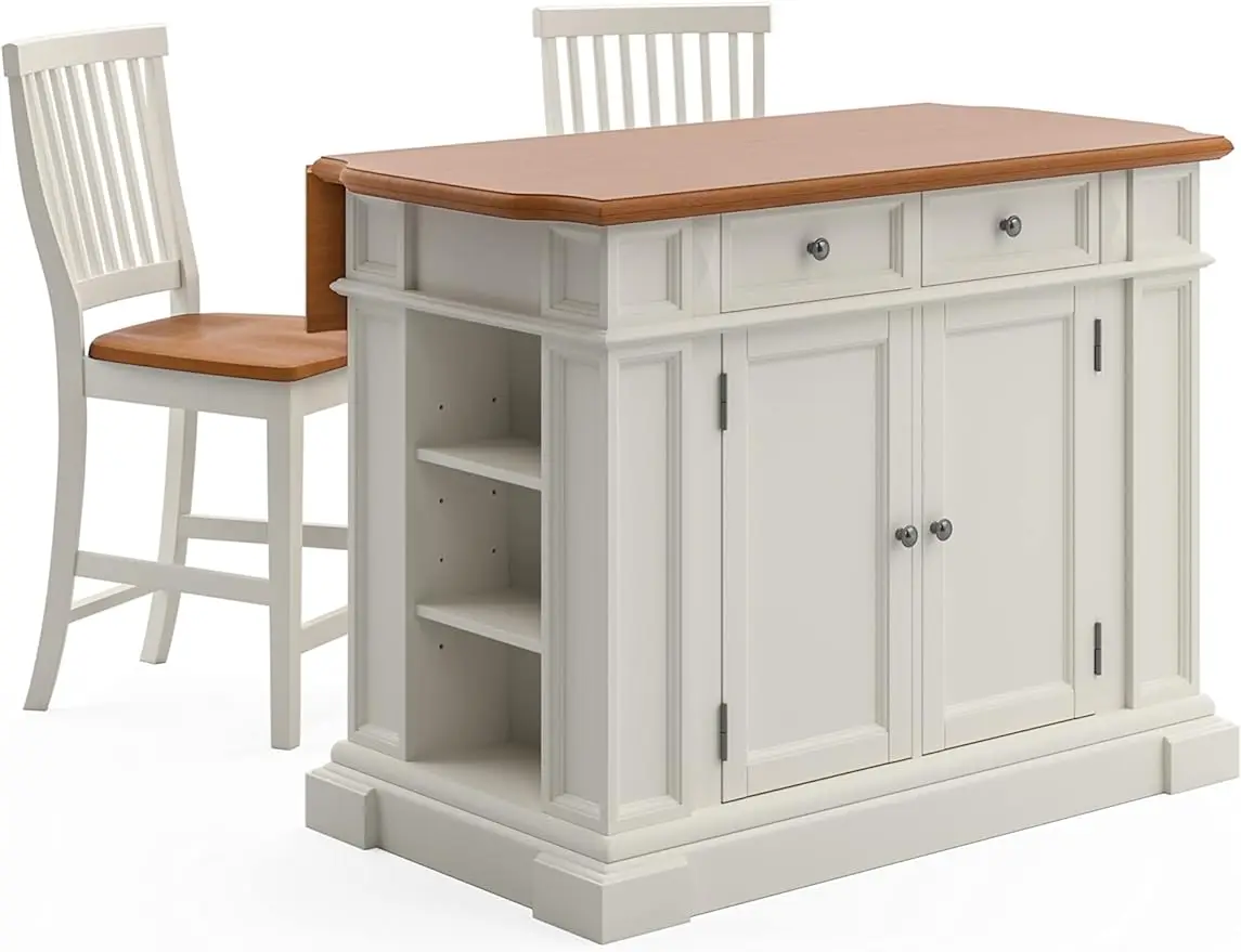 

Americana White and Distressed Oak Kitchen Island and Stools