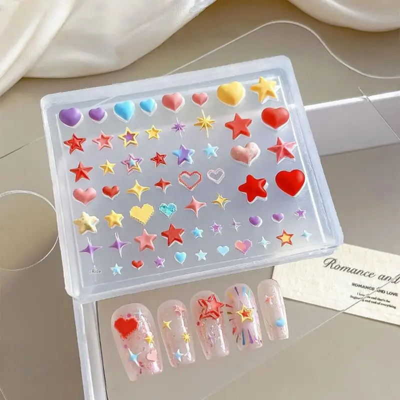 창의력 3D 하트 스타 펜타그램 실리콘 네일 몰드 DIY 네일 아트 장식 투명 매니큐어 템플릿 네일 참 장