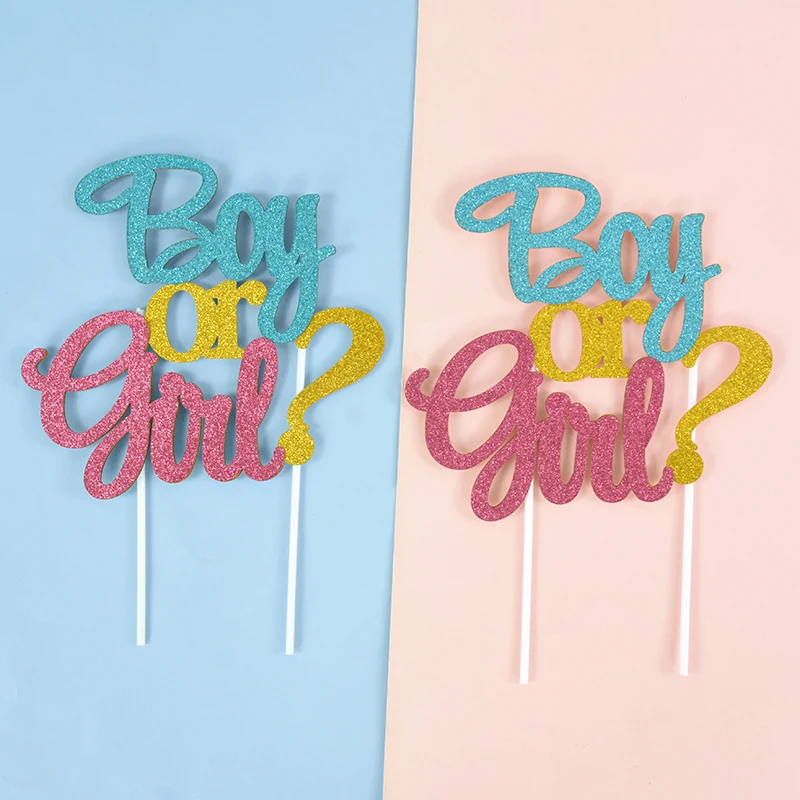 

Gender Reveal Cake Topper Boy Or Girl Baby Shower Paper Cake Insert Flag Card Birthday Party Cake Baking DIY Decoration Supplies