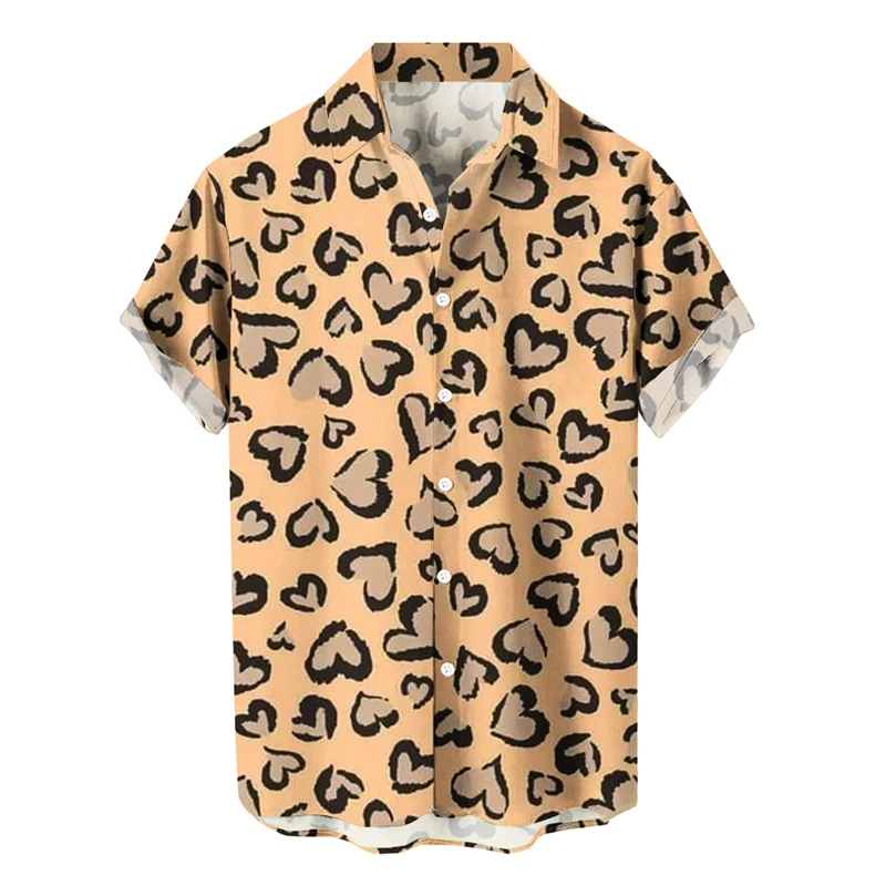 thumbnail image 1 of Camisa casual de moda para hombre con estampado 3D de patrón de amor y solapa estilo hawaiano, manga corta, ropa de playa transpirable, 1 of 4