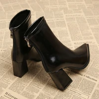 Autumn Winter Fashion Pointed Toe Ankle Boots Women Zippers Thick Heels Shoes Street Style Banquet Party Short Botas Mujer - Image 5