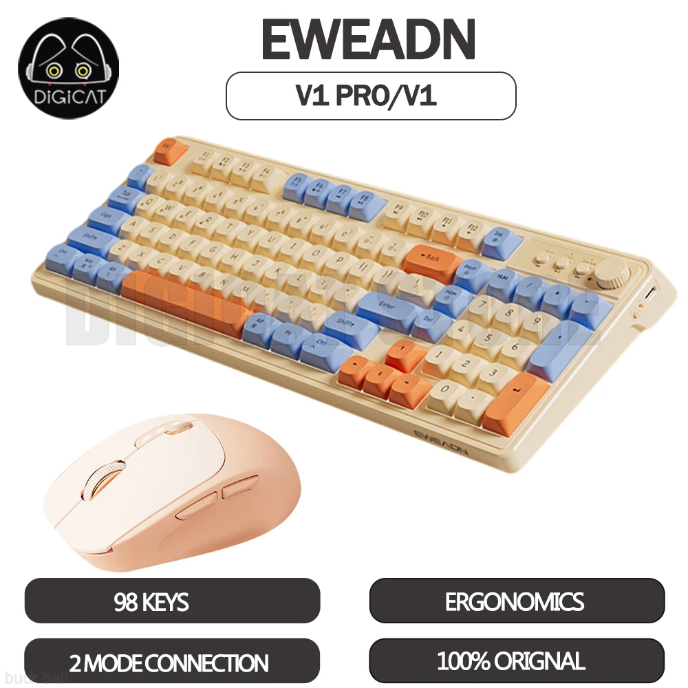 

EWEADN V1 Pro Mechanical Keyboard 2 Mode 2.4G/Bluetooth Wireless Mouse And Keyboard PBT Keycaps For Win/ios/mac/Ipad Keyboard