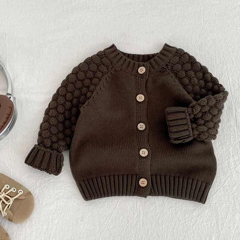 2026년 신상 봄 한국 스타일 0-3세  남아 여아 니트 가디건 긴 소매 단색  스웨터 코트