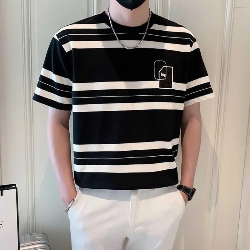 

Fashion O-Neck Spliced Printed Short Sleeve Striped T-Shirts Men's Clothing 2024 Summer New Loose Korean Tops Casual Tee Shirt