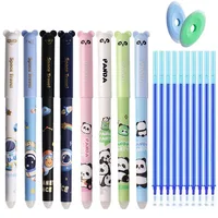 Astronaut Panda 16pcs/mix Erasable Pen 0.5mm Fine Point Friction Pens with Erasers Black Blue Ink School Writing Stationery 1