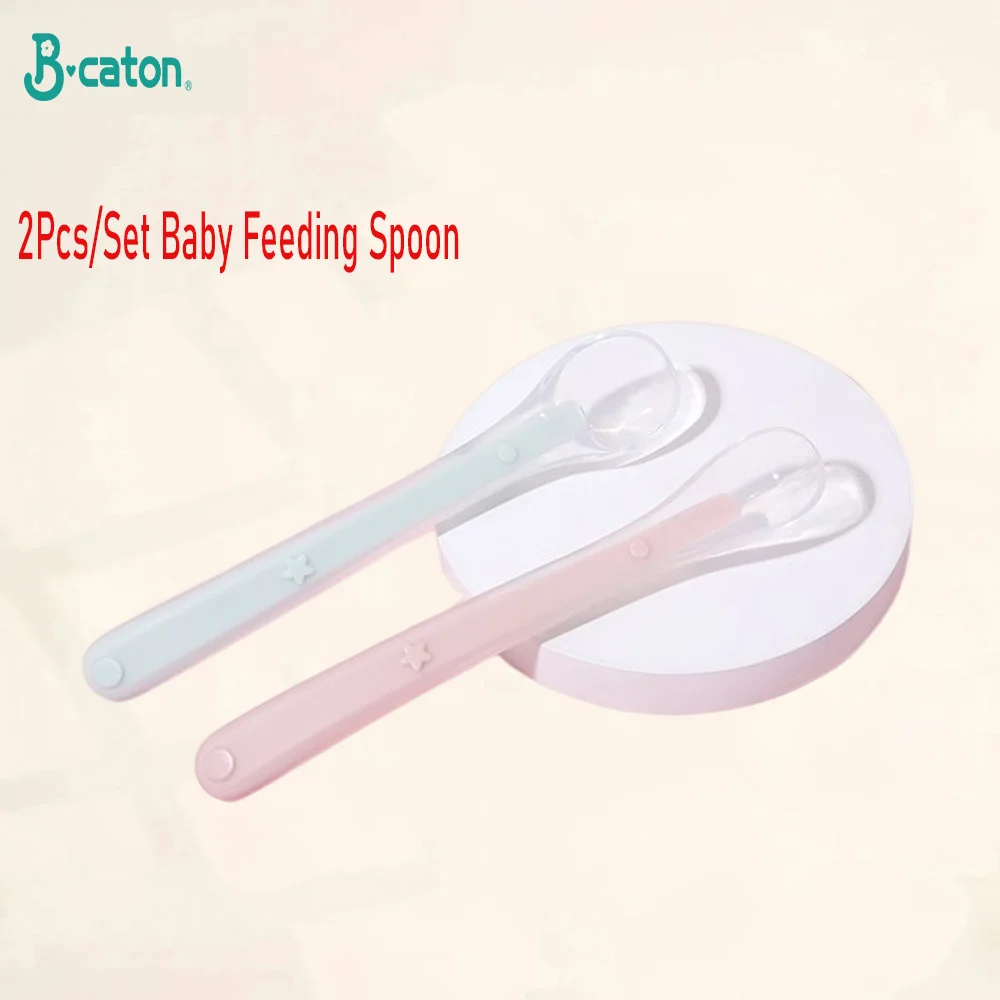 2Pcs/Set Baby Feeding Spoon Soft Silicone Baby Feeding Spoon Cute Teether Spoons for Baby Food