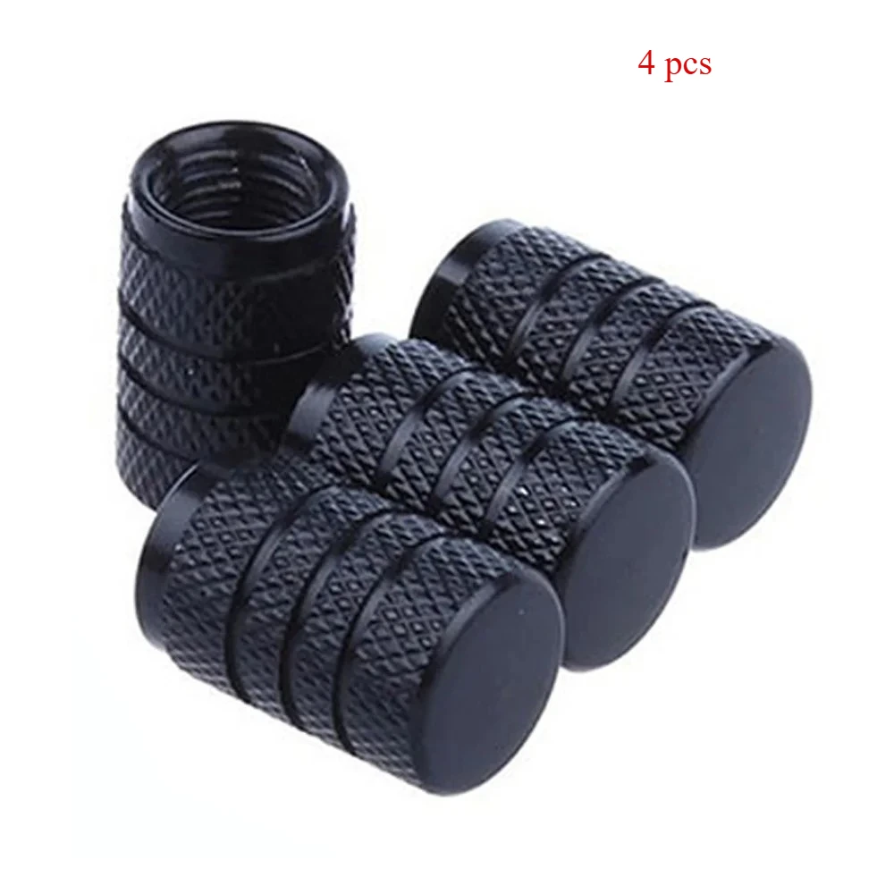 Knurling Style Aluminum Tire Valve Caps - Set of 4 (Silver)