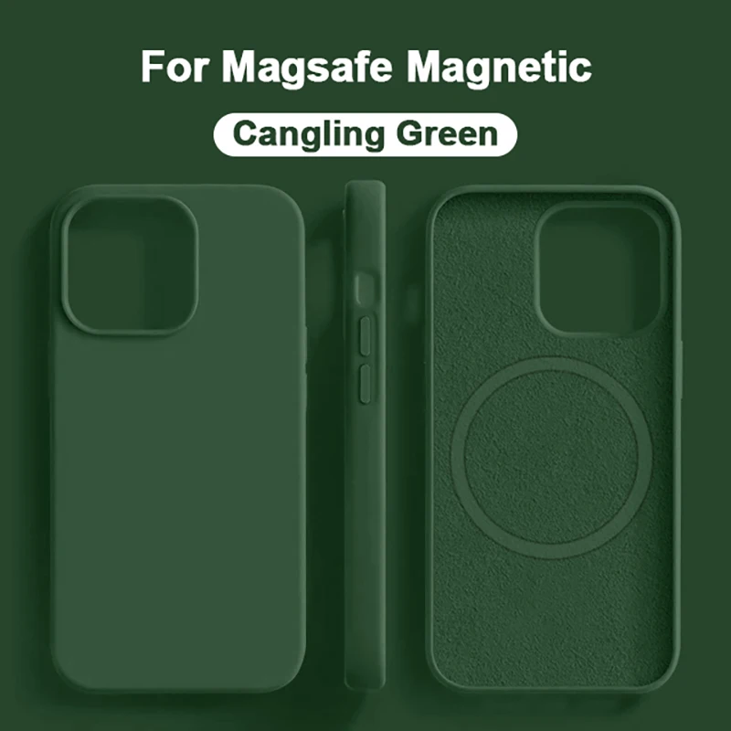 thumbnail image 1 of Luxury Liquid Silicone Magnetic Case For iPhone 15 14 13 12 11 Pro Max Plus Cases For Magsafe Shockproof Soft Cover, 1 of 5