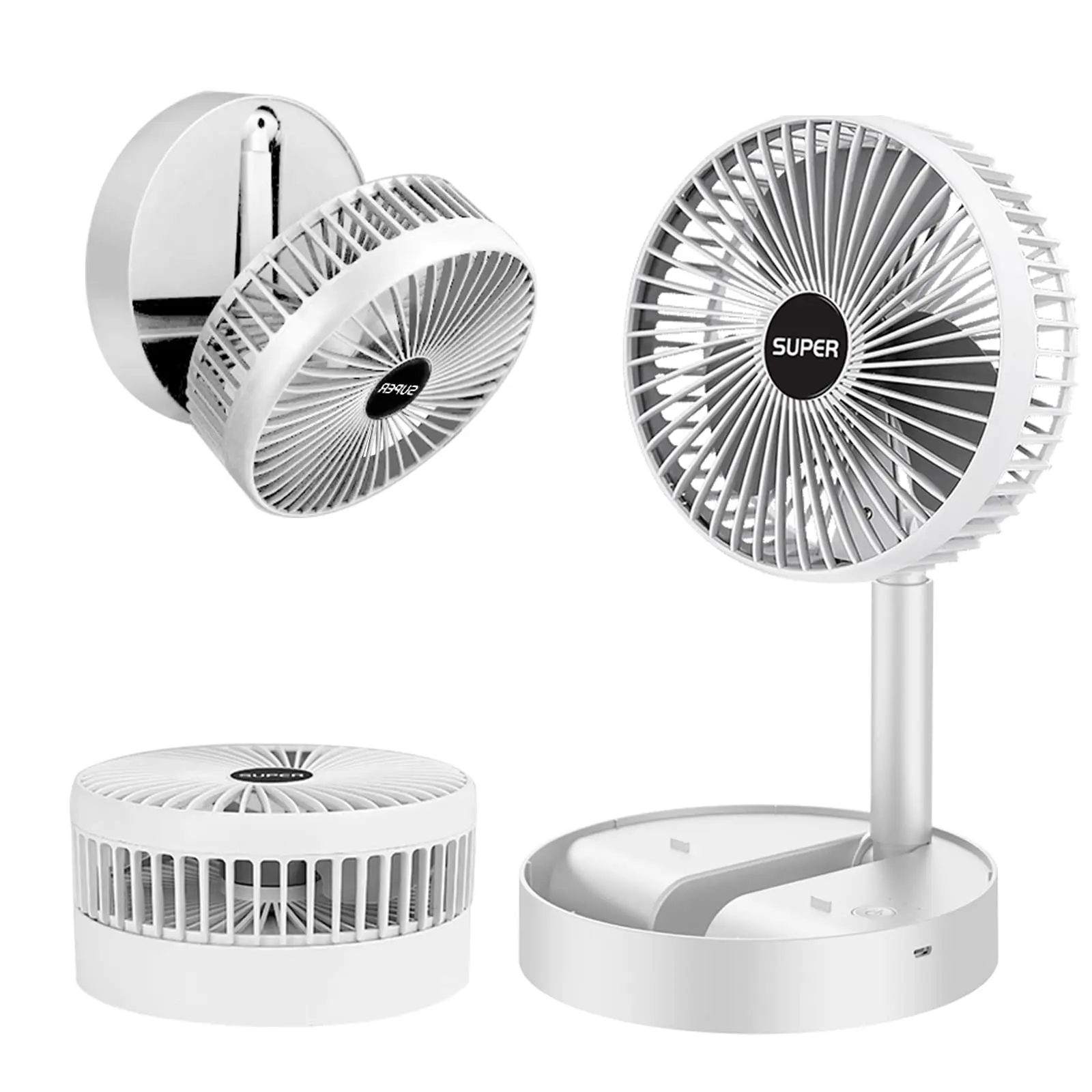 Portable Desk Fan Quiet 3 Speed Wind 2000mAh Battery Powered USB Powered Desktop Folding Table