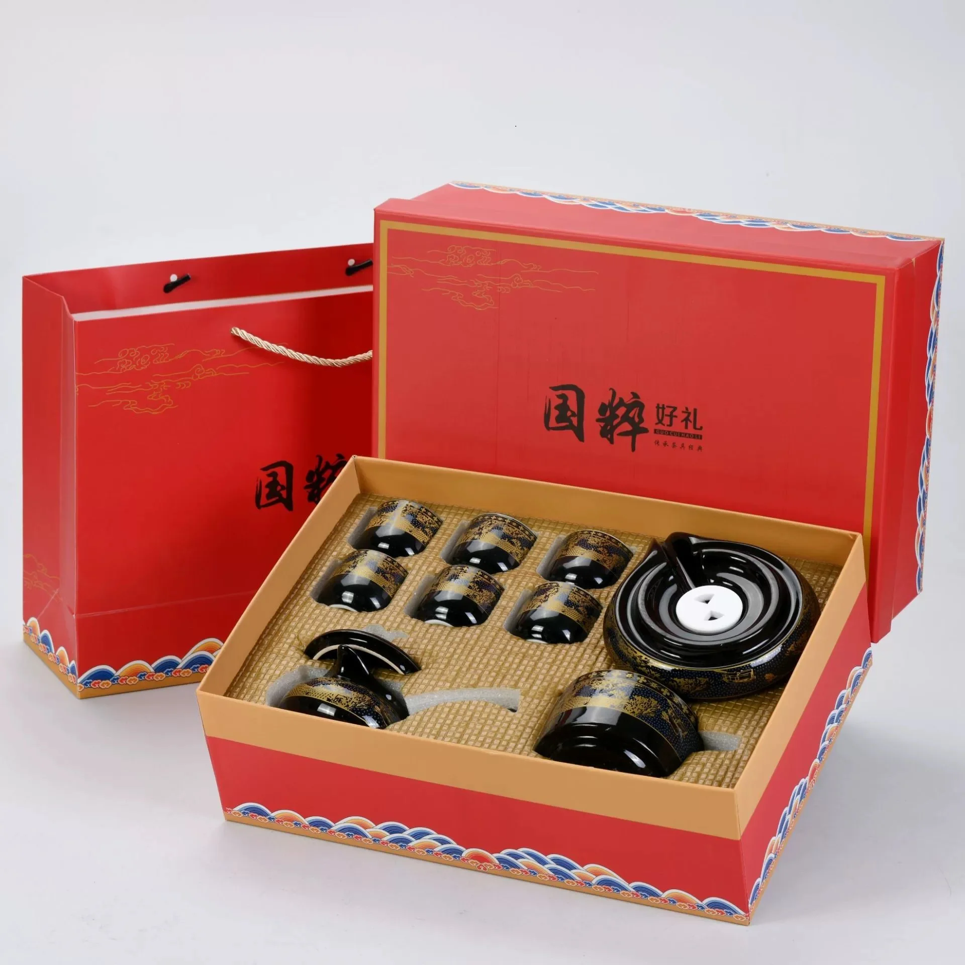 Stone mill lazy semi-automatic tea set set Qingming river map home kung fu tea maker sea cup
