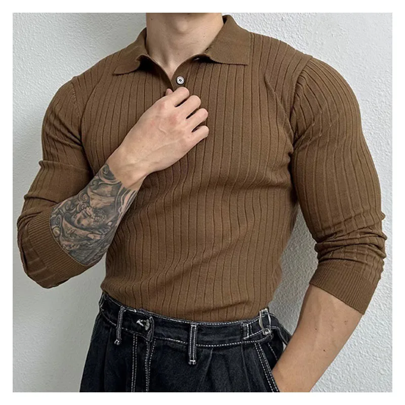 

Men's High Quality Knit Polo Shirt Autumn New Trend Simple Knit Polo Shirt Muscle-fit Striped Sweater Soft Comfortable Knitwear