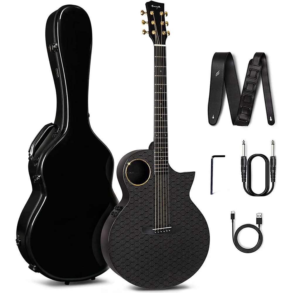 Enya Guitar X4 41 inch Carbon Fiber AcousticPlus Cutaway Guitar Package With Hard Case/Leather Strap