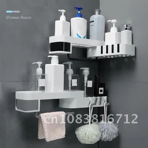 

Shampoo Holder Corner Bathroom Shelf Kitchen Storage Rack Wall Holder Space Saver Mess Shower Organizer Household Items