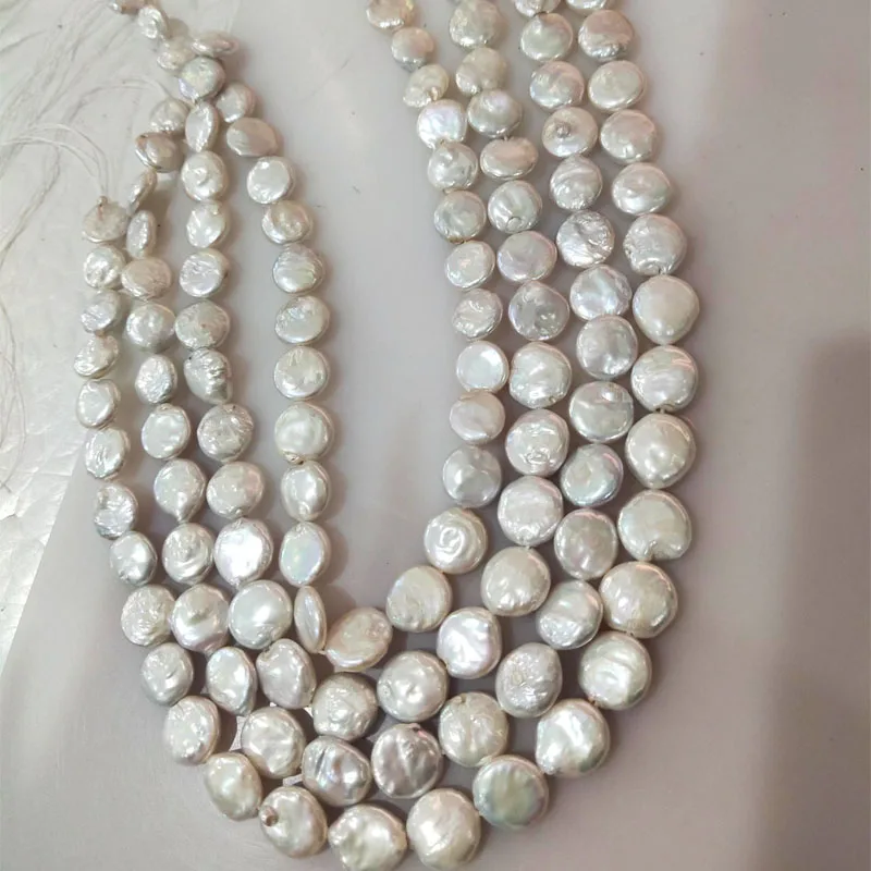 Coin Cultured Freshwater Pearl Beads Guaranteed 100% Natural White 13-14mm Loose Beads For Necklace Bracelets Jewelry Making