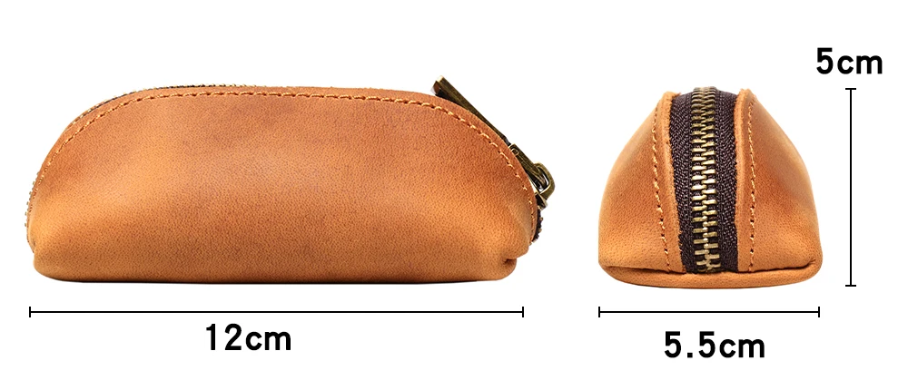 Crazy Horse Leder Münzbörse & Schlüsseletui, Multifunktionale Reißverschlusstasche im Europäischen Stil, Vollnarbiges Rindsleder, Unisex – Detail 2