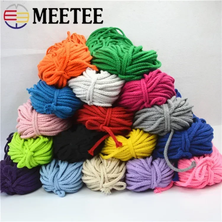 10/20/30Meters 7mm 8 Shares Round Cotton Cords Decorative Rope Twisted Braided Drawstring Ropes DIY Home Textile Craft Sewing
