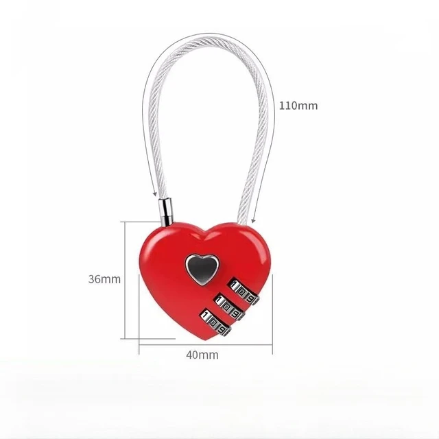 Travel Sport 3 Digit Padlocks Mini Code Lock Wire Rope 3-Digit Code Combination Padlock Red Heart Padlock 5