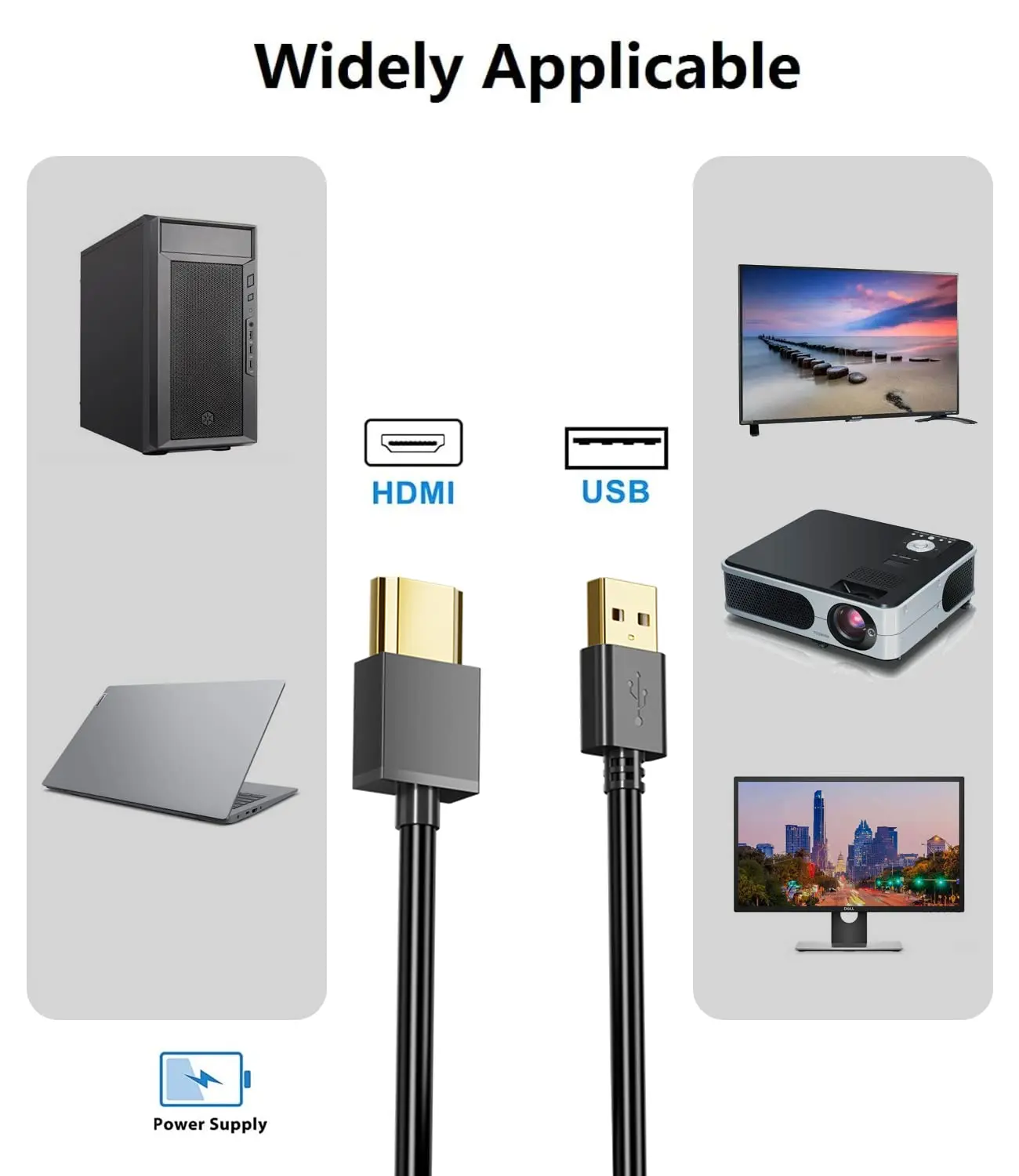 50cm HDMI 호환 수-USB 2.0 A 수 플러그 어댑터, 컨버터 커넥터 충전기 케이블, 1 개입