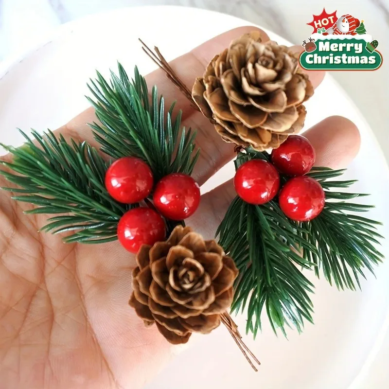 Realistic Pine Cones & Red Berries Set - For Christmas Tree Toppers, Holiday Wreaths &DIY Craft Projects, Vibrant Festive Decor