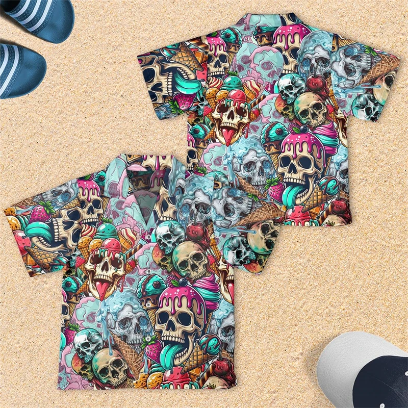 Abstract Icecream 3D Printed Lapel Blouse Hawaiian Chocolate Cone Ice Cream Boy Blouses Popsicle Aloha Short Sleeve Beach Shirts 4