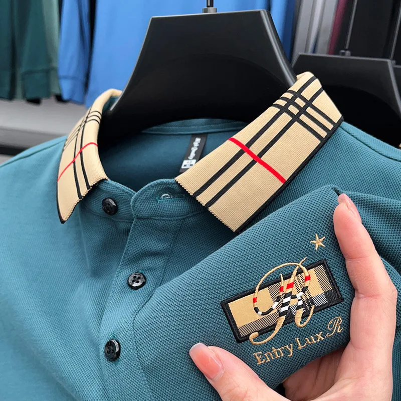 Men's Polo Shirt Autumn Lapel Embroidered Jacquard Long Sleeve T-Shirt Casual Wear