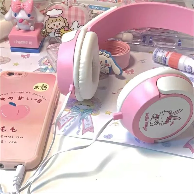 Kawaii Anime Sanrio Hello Kitty Headphones Cartoon Girl Heart Pink Noise  Cancelling Plug in Earphones Mobile Phone Headset Gifts - AliExpress