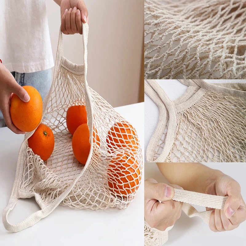 Eco-Friendly Reusable Mesh Grocery & Produce Storage Bags with Long Handles
