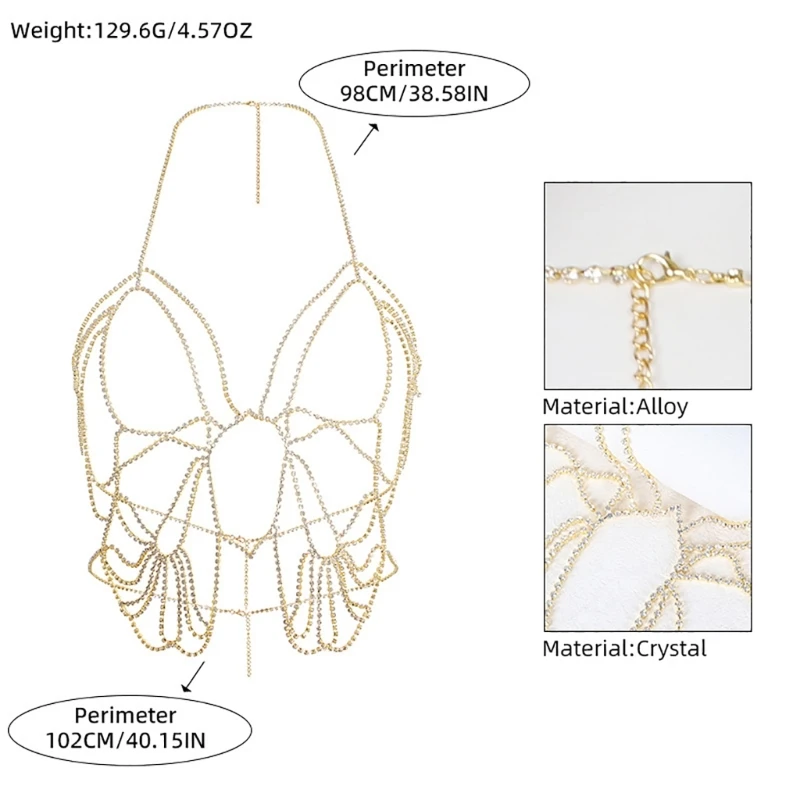 Fashionable Body Chain Necklace Crystal Bra Chain Jewelry Women Beachwear Ornament Beach Pool Parties Accessory