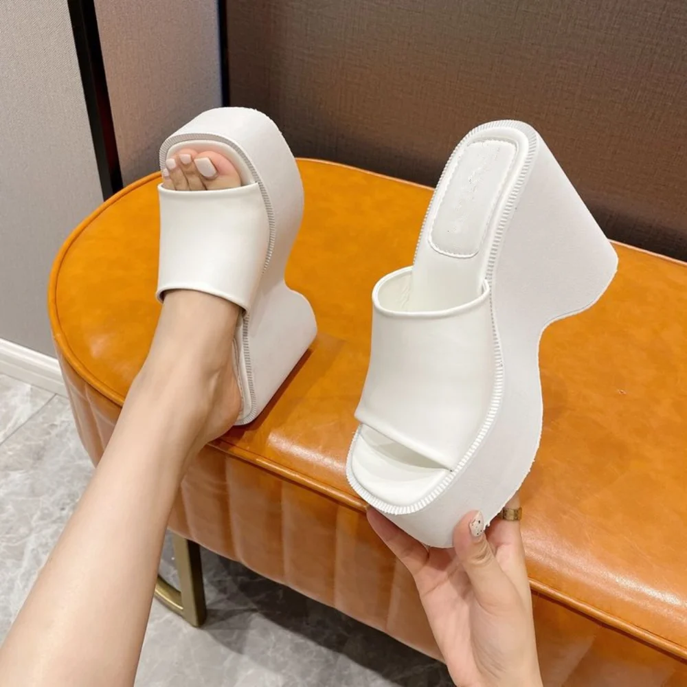 Women's Faux Leather Wedge Slide Sandals, Fashion Letter Detail Flatform  Thong Sandals, Women's Footwear - Temu