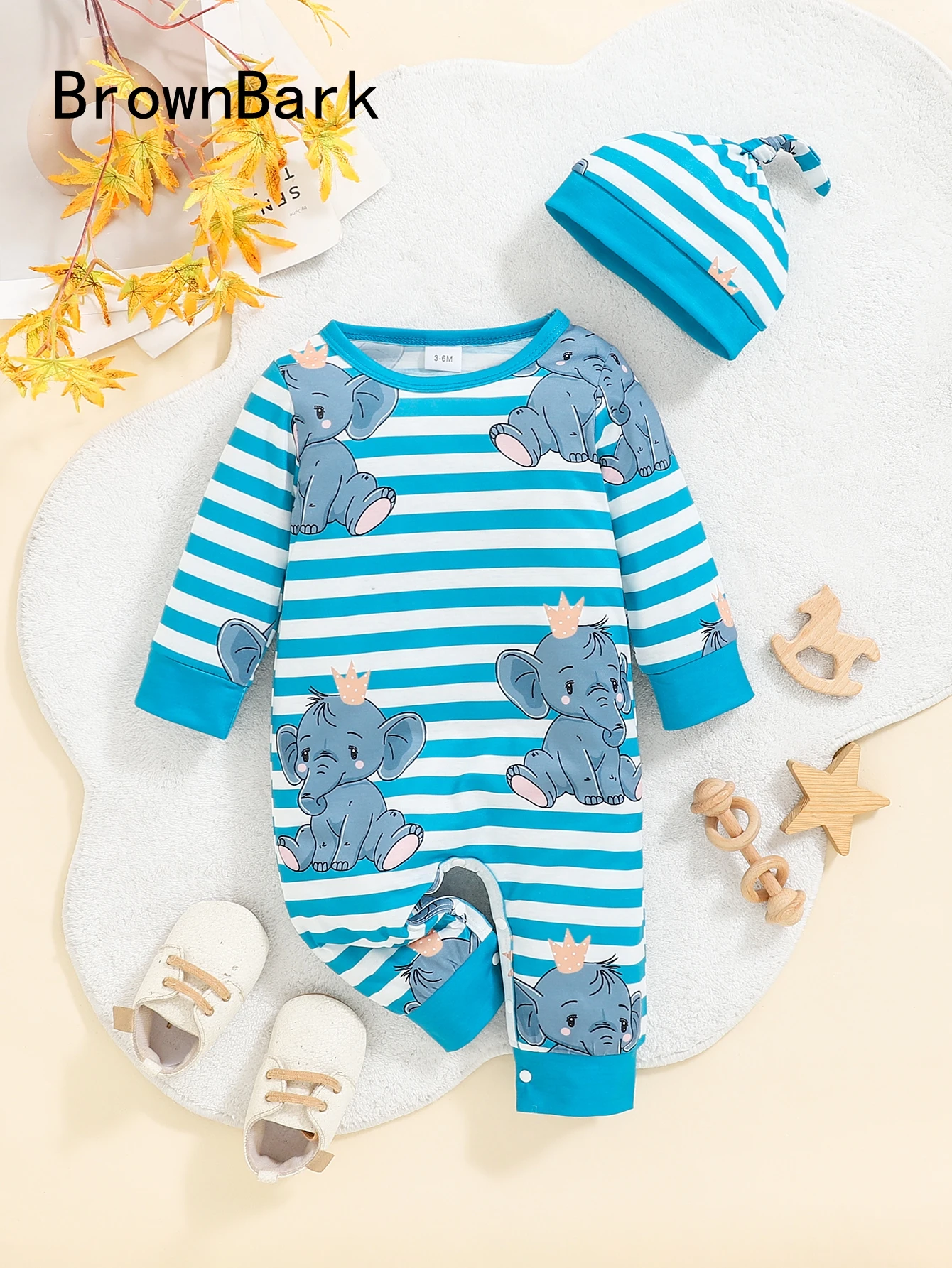 Winter-Overall für 0–1 Jahre alte Kleinkinder, Jungen, Elefantenstreifen-Druck, langärmelig – Detail 7