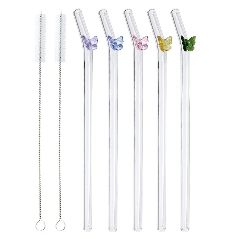 

Bent Glass Straws Shatter Resistant Straws Glass Straw with Brush Reusable Glass Straws Drinking Straws Transparent Eco Friendly