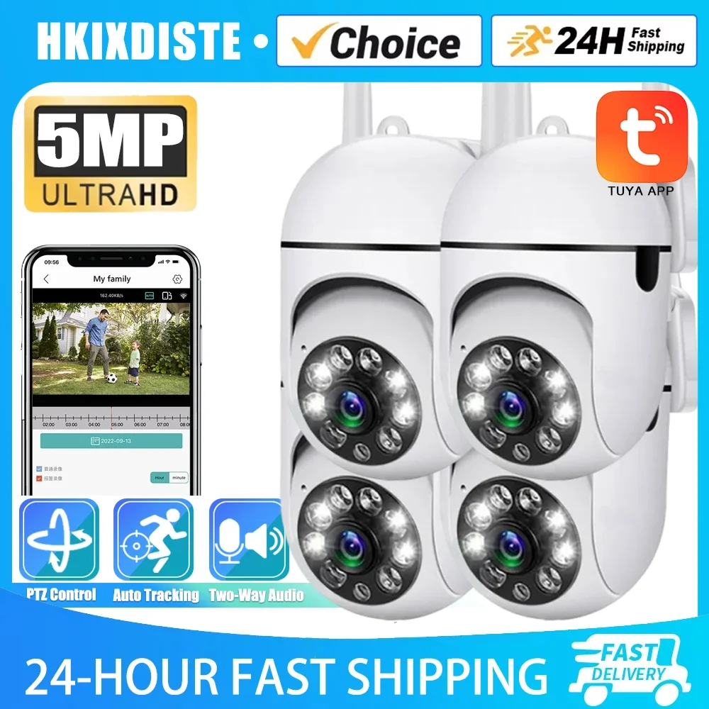 TUYA 5MP Smart Life CCTV Wifi Camera Wireless Security Surveillance Cameras Outdoor Night Color AI Smart Tracking Two Way Audio 1