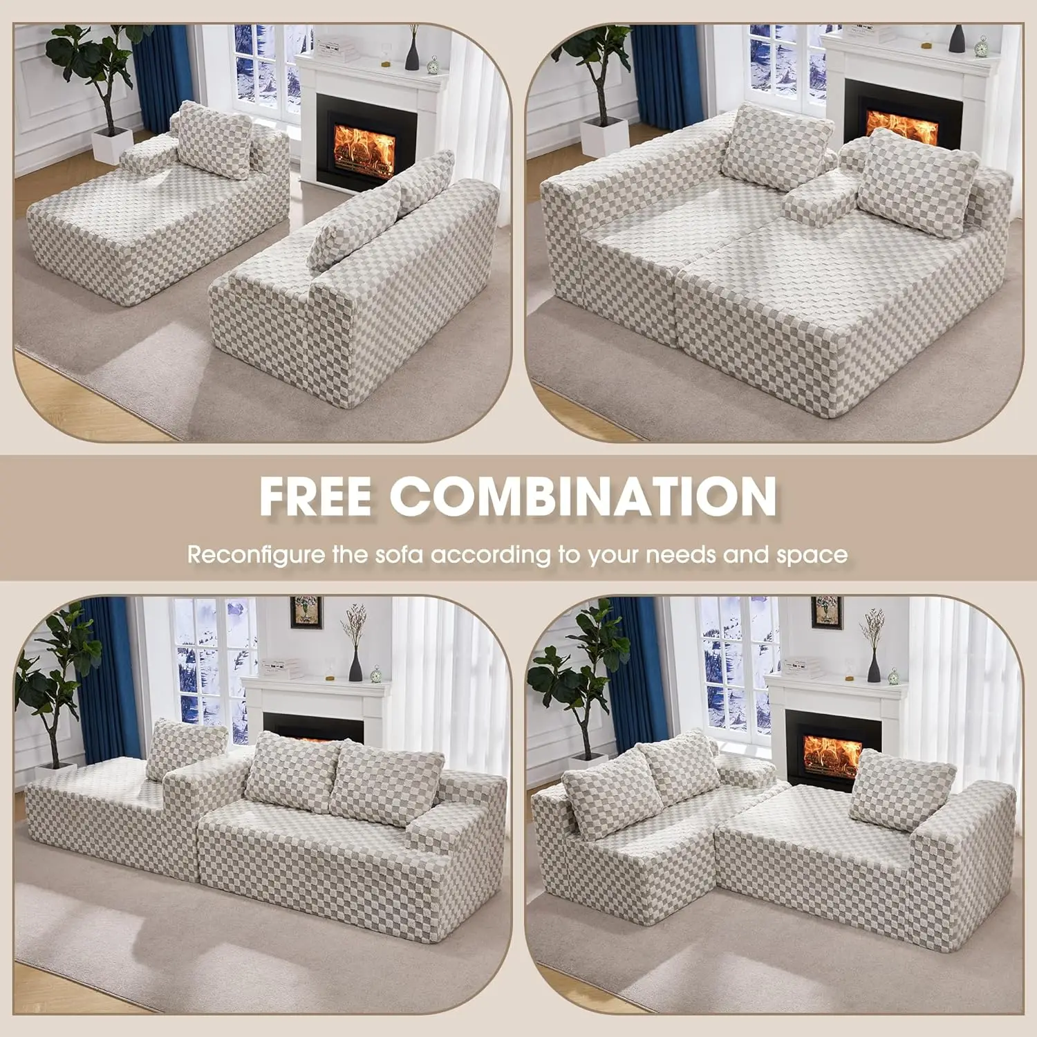 Sectional Sofa Couch, L-Shape Couch 3 Seater Couches for Living Room, Cloud Couch with Oversized Chaise