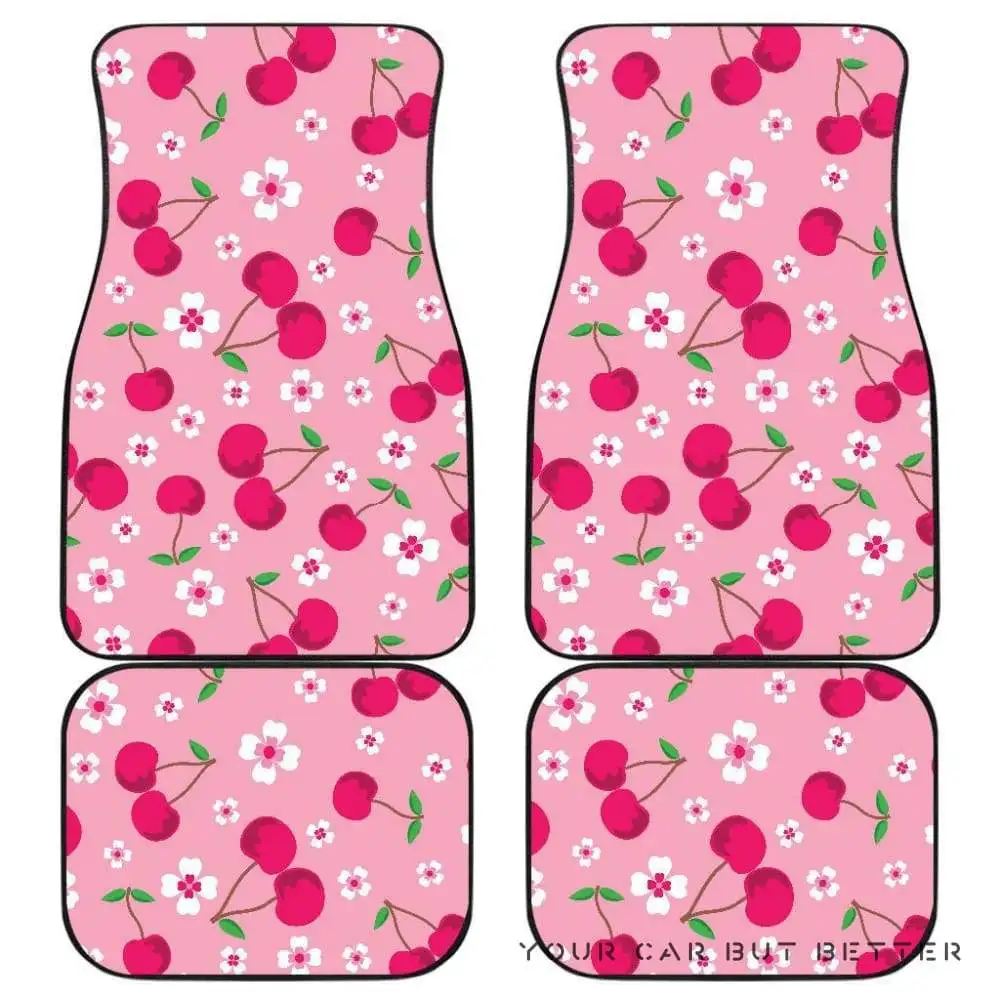 

Cherry Flower Pattern Pink Background Front And Back Car Mats 4 Piece Front Rear Protection Set Carpet Universal All Weather