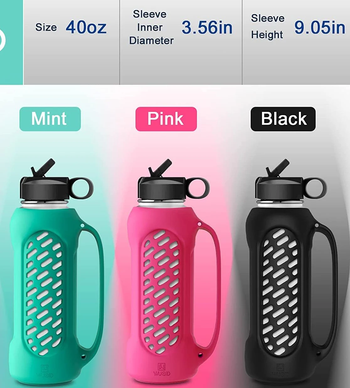 40 OZ All-Round Protective Silicone Boot with Handle for Water Bottle Flask  360° Protection Anti-Slip Water Bottle Sleeve Cover