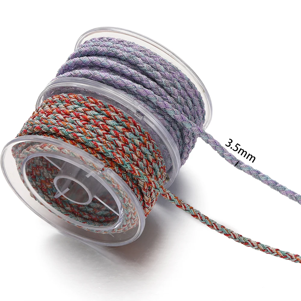 Colorful Braided Polyester Thread Roll – 4m, 3.5mm Diameter – 11 Styles for DIY Jewelry & Crafting