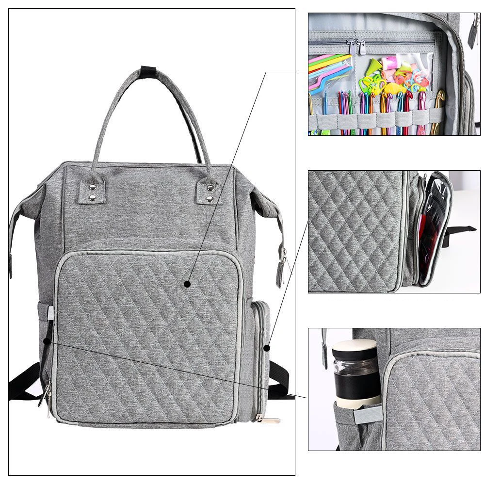 Two-Tone Backpack Yarn Storage Bag Large Capacity Oxford Organizer Crochet Hooks & Outdoor Travel