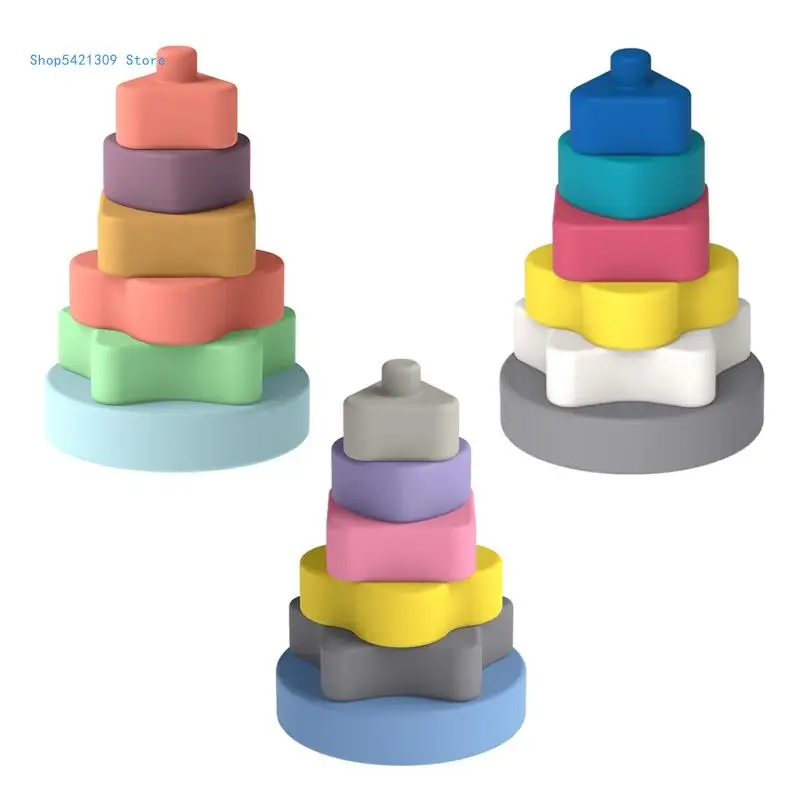 85WA Stacking Ring Color Enlightenment Learning Silicone Soft Brick Toy for Baby Chew