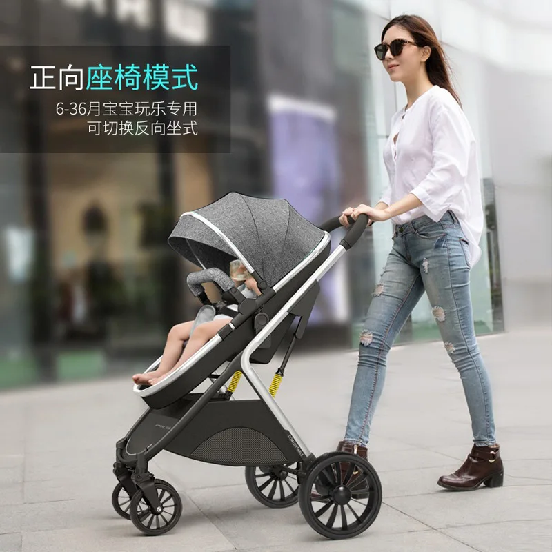 Poussette bébé peut être assise inclinable légère pliable haute paysage absorbant les chocs poussette bébé nouveau-né bidirectionnelle
