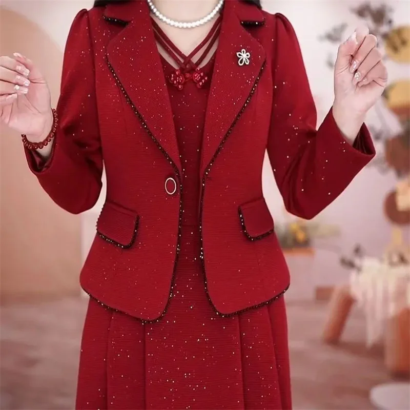 4XL Blazer+Dress Set Dress For Women's Spring Wear 2025 New Fashion Temperament Women's Two-Piece Set For Female's Autumn Dress