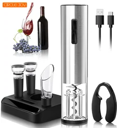 Electric Wine Opener One Touch Automatic Bottle Corkscrew with 2-in-1 Aerator Pourer, Foil Cutter,Vacuum Preservation Stoppers