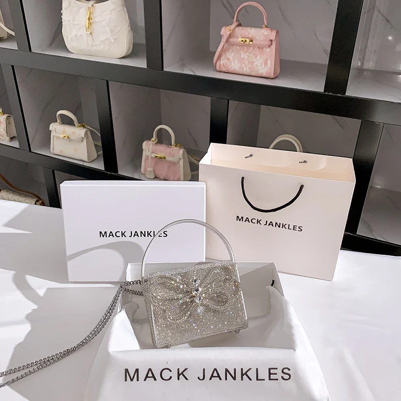 

Luxury Designer Glitter Bow Knot Handbag Shiny Rhinestone Diamonds Evening Bag Wedding Party Clutch Purse Women Messenger Bag
