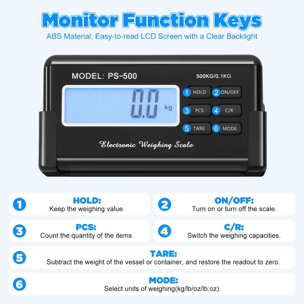 Pet Weight Scale Stainless Steel Platform Multi Purpose Heavy Duty Digital Scale Max.Weighing Capacity 1100LB with LCD Screen