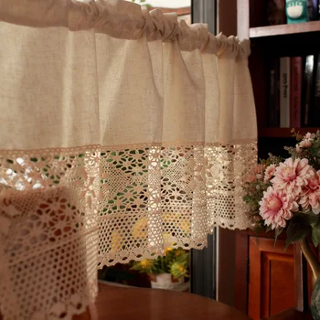 Tenda corta rustica all'uncinetto in cotone e lino con giunture, mezza tenda vintage cava per la decorazione della porta della cucina, tende per finestre del caffè 1