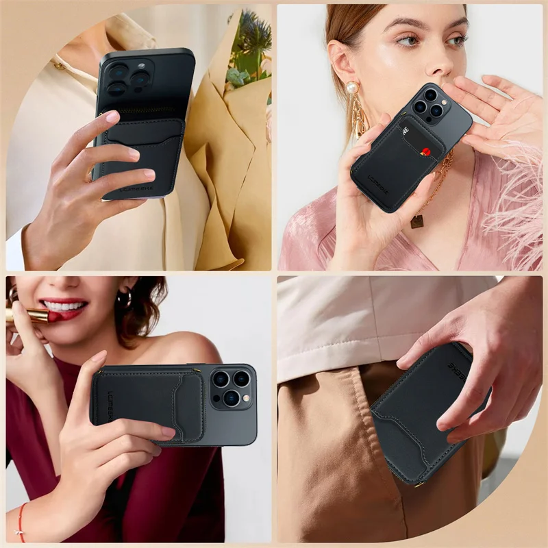 Luxurious MagSafe Magnetic Leather Flip Wallet Phone Case with Zipper Card Holder