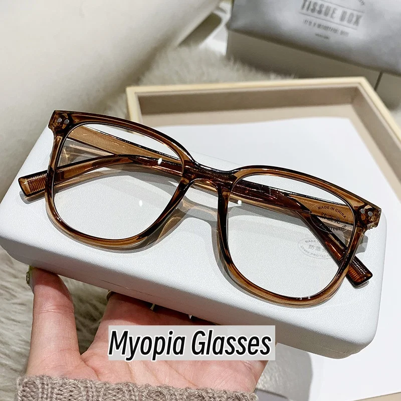 

Women's New Trend Anti Blue Light Myopia Eyewear Square Frame Ultra Light Computer Finished Near Sight Glasses Diopter 0 To -6.0