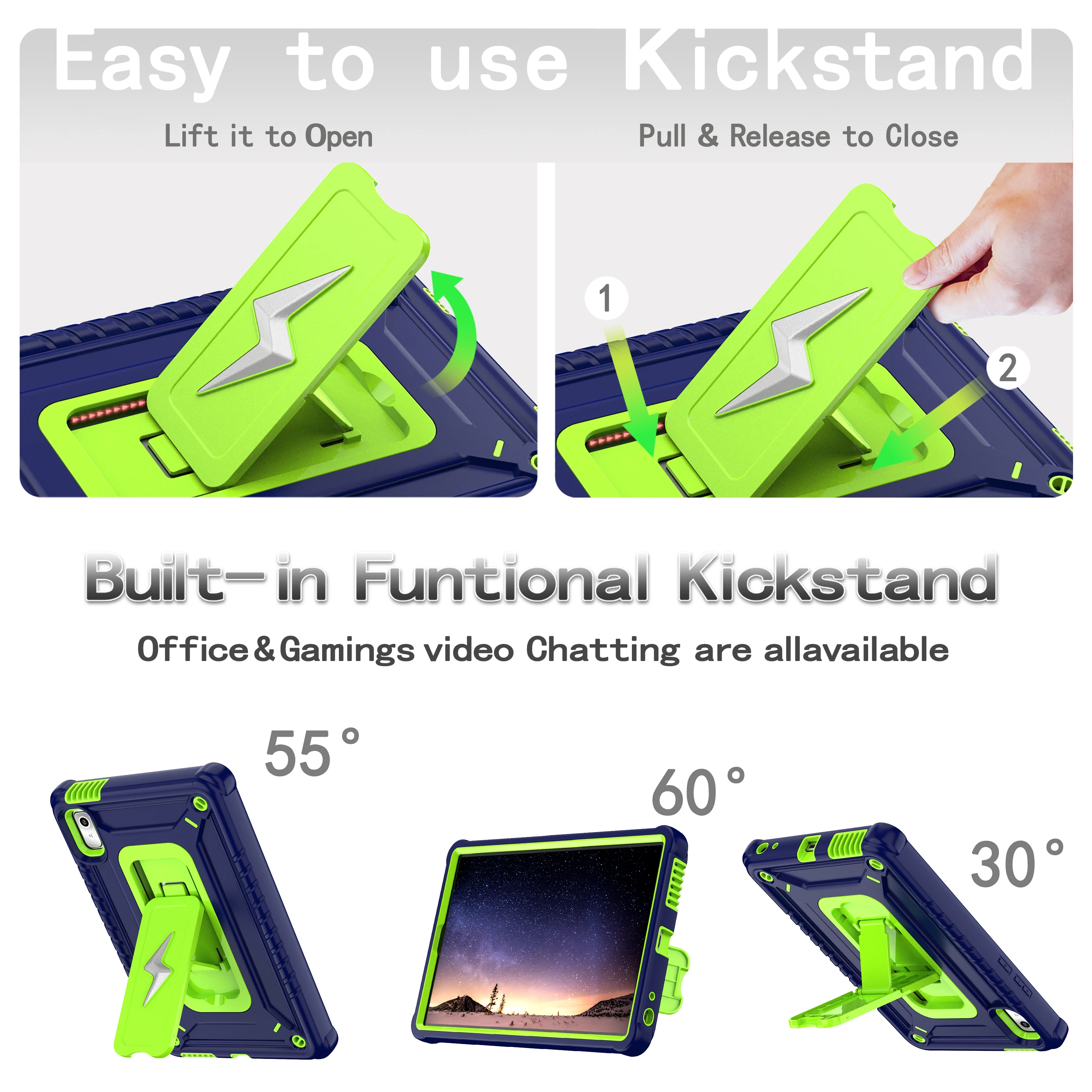Shockproof Hybrid Tablet Case with Kickstand and Shoulder Strap